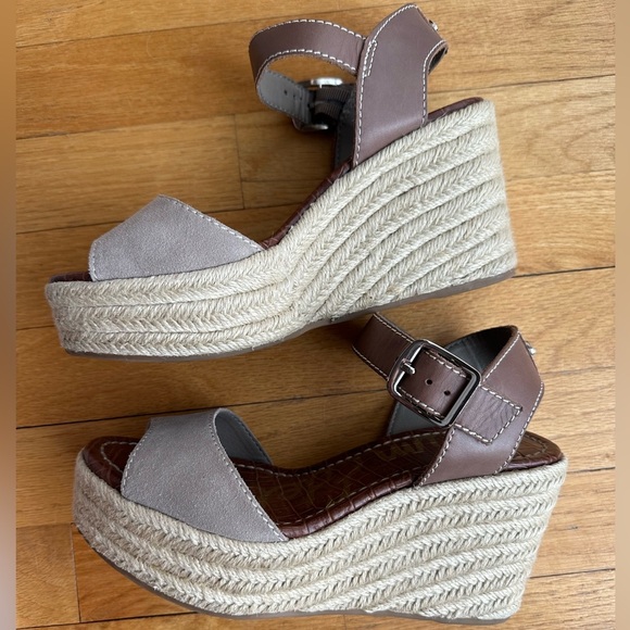 Sam Edelman Dimitree Putty Dark Ankle Strap Espadrille Wedges - Picture 4 of 7